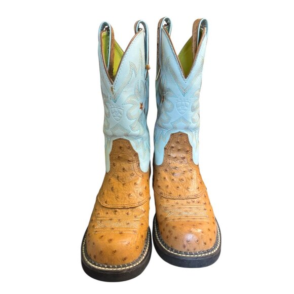 ARIAT Blue and Brown Ostrich Print Cowboy Boots Size 7C - Picture 8 of 10